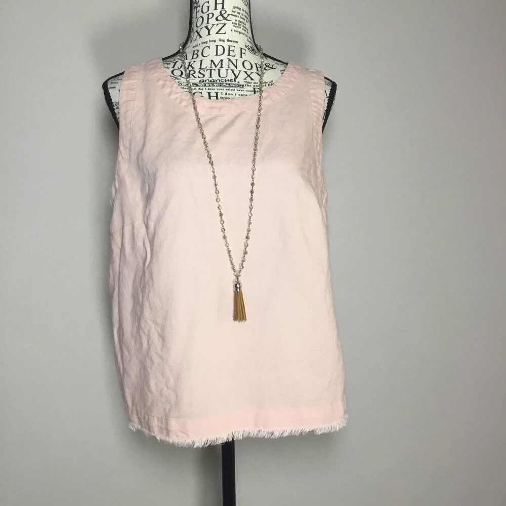 Cotton linen pink tank top raw edge hem fairycore cottagecore coastal natural S